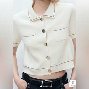 NWT MANGO
Women's Contrast Trim Crop Cardigan Sweater